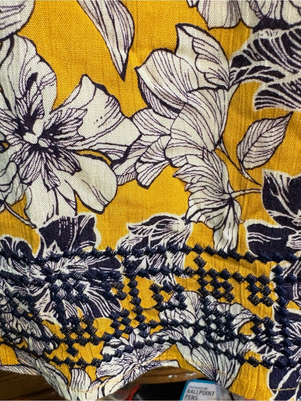 Market & Spruce Auria Embroidered Dress in yellow and navy large - Picture 7 of 13